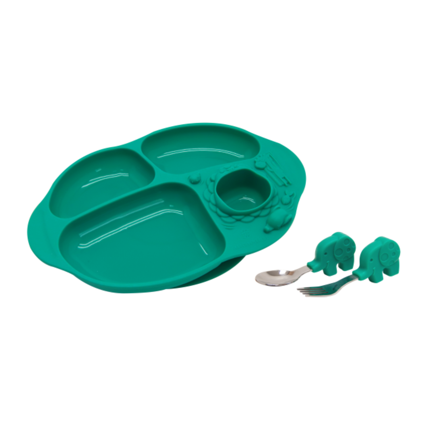 Kit de Alimentação Prato com 4 Divisórias e Primeiro Jogo de Colher e Garfo Elefante Ollie - Verde