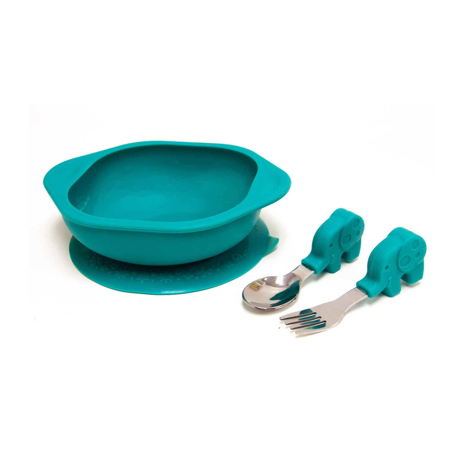 Kit de Alimentação Tigela com Sucção e Primeiro Jogo de Colher e Garfo Elefante Ollie - Verde