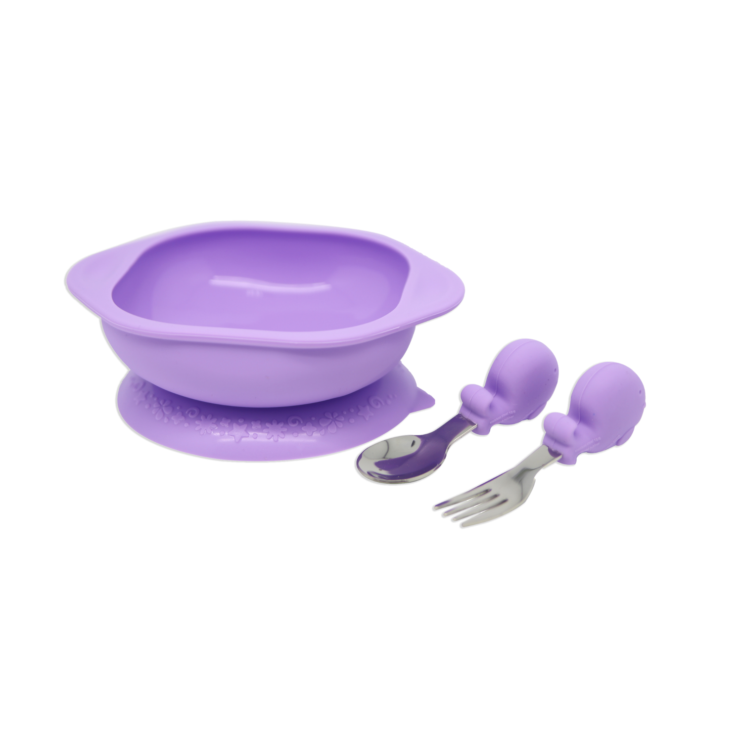 Kit de Alimentação Tigela com Sucção e Primeiro Jogo de Colher e Garfo Baleia Willo - Lilás