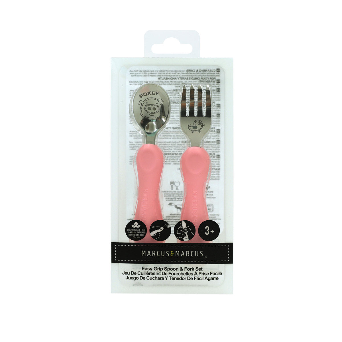 Jogo Anatômico Colher e Garfo em Silicone e Inox 2 Peças Porquinha Pokey - Rosa