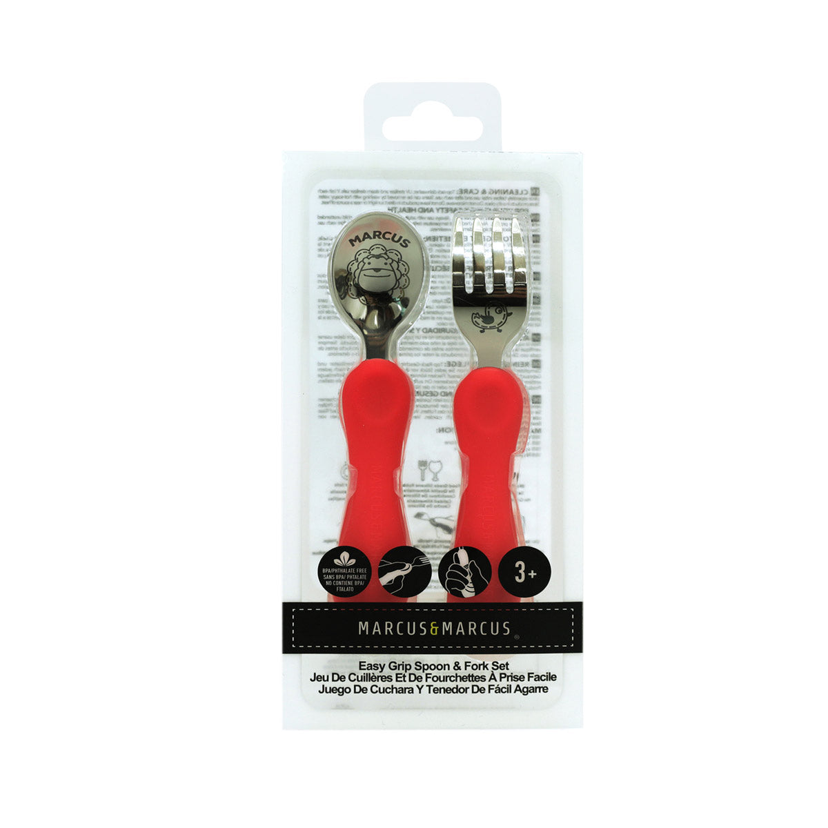 Jogo Anatômico Colher e Garfo em Silicone e Inox 2 Peças Leão Marcus - Vermelho