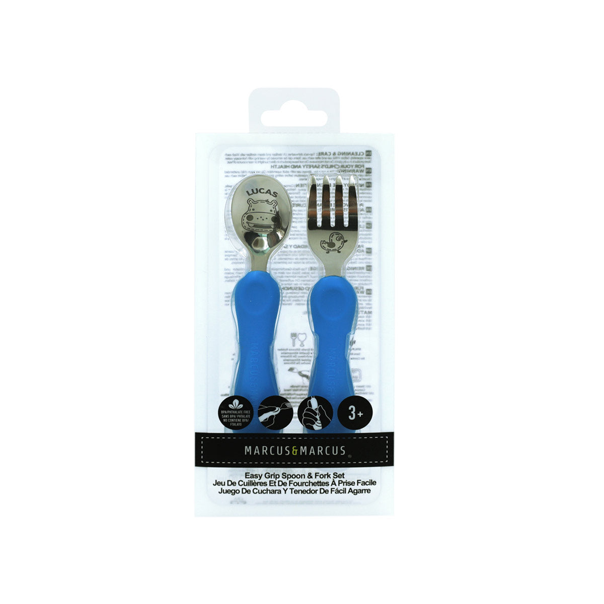 Jogo Anatômico Colher e Garfo em Silicone e Inox 2 Peças Hipopótamo Lucas - Azul