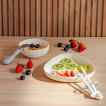 Kit Infantil Com Prato. Bowl. Colher E Hashi 4 Peças Panda Pebble - Cinza