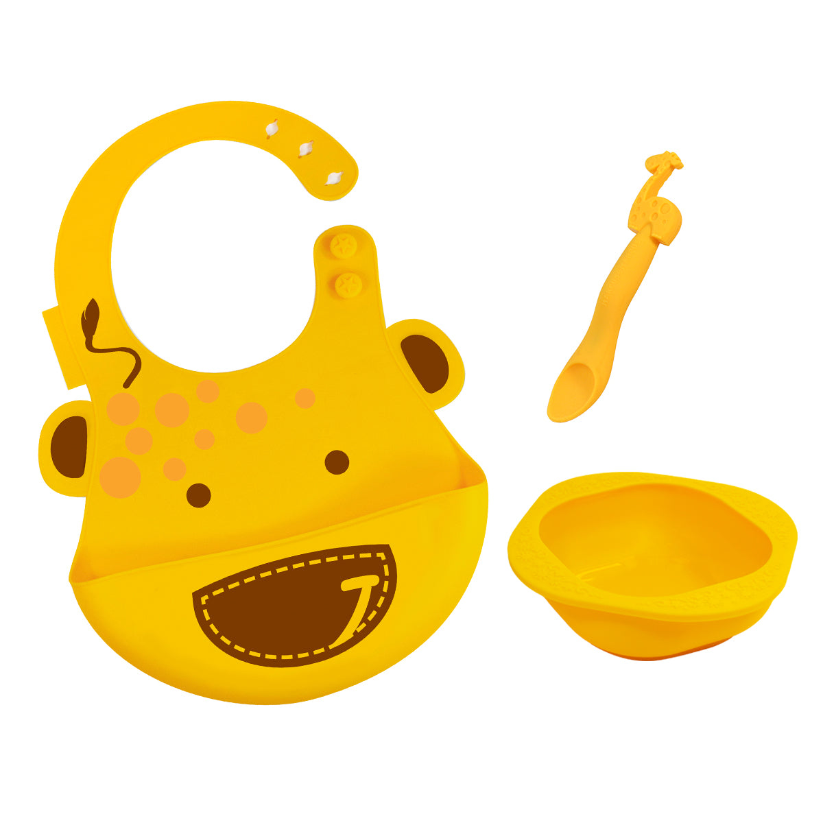 Kit Introdução Alimentar Em Silicone (Tigela 200Ml. Colher E Babador) Girafa Lola - Amarelo