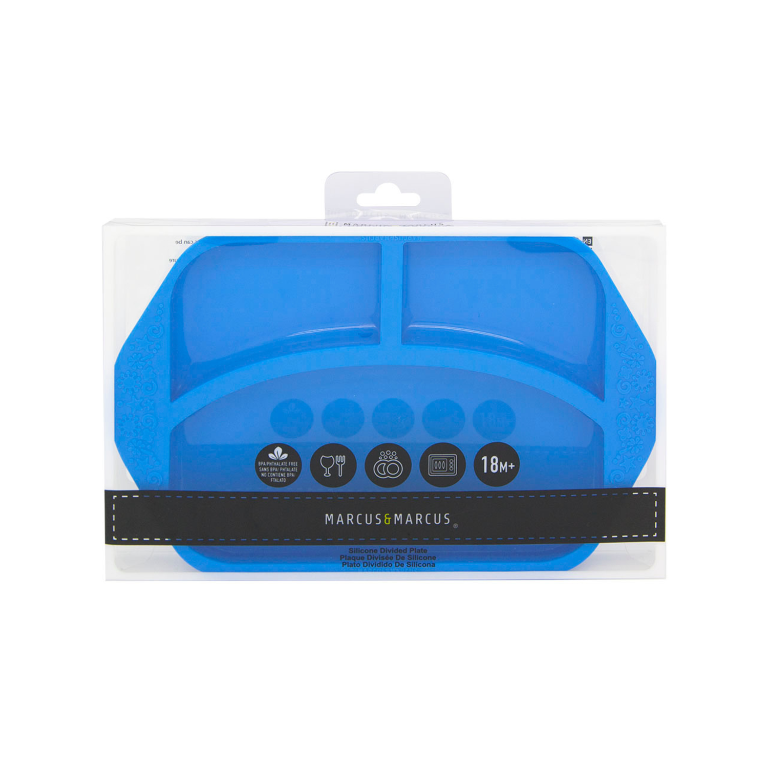 Prato Com 3 Divisórias Em Silicone Hipopótamo Lucas - Azul