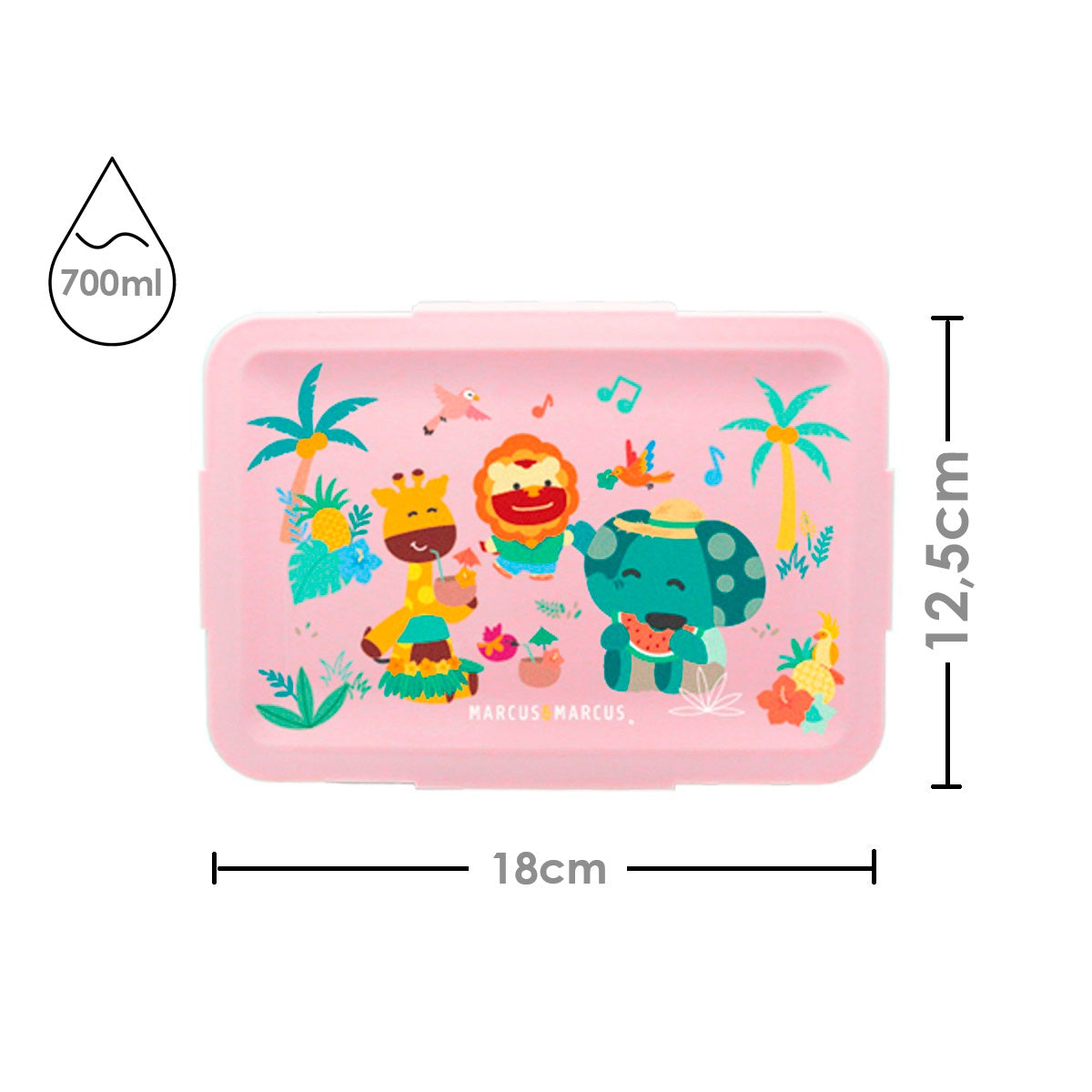 Bento Box Com 2 Divisórias Em Silicone Removíveis 700Ml Tropical - Rosa