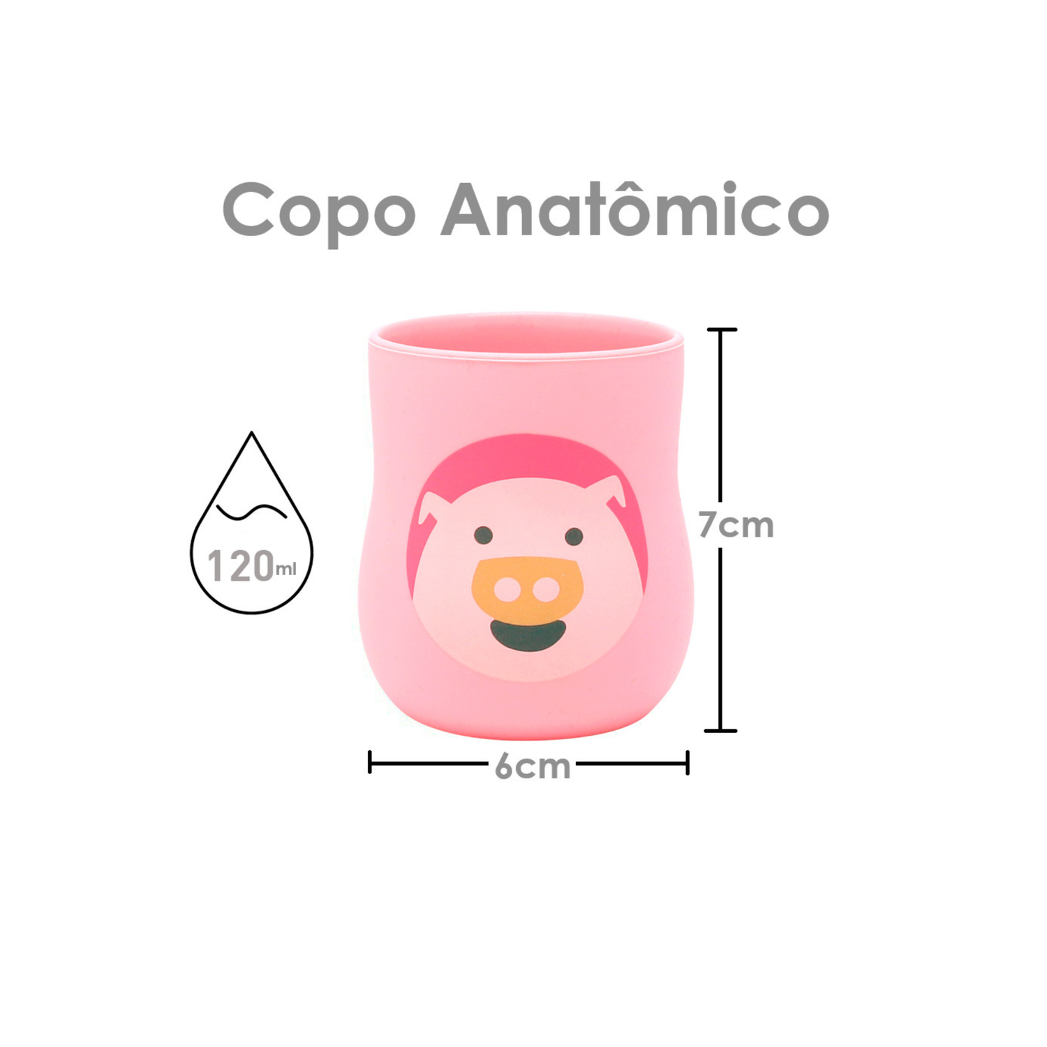 Copo Anatômico em Silicone 120 ml Porquinha Pokey - Rosa
