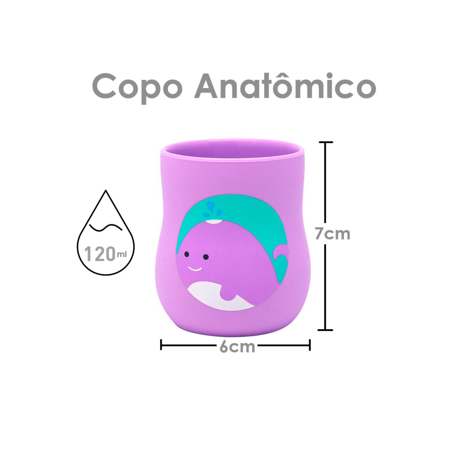Copo Anatômico em Silicone 120 ml Baleia Willo - Lilás