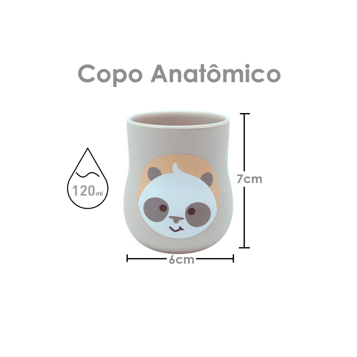 Copo Anatômico em Silicone 120 ml Panda Pebble - Cinza