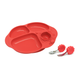 Kit de Alimentação Prato com 4 Divisórias e Primeiro Jogo de Colher e Garfo Leão Marcus - Vermelho
