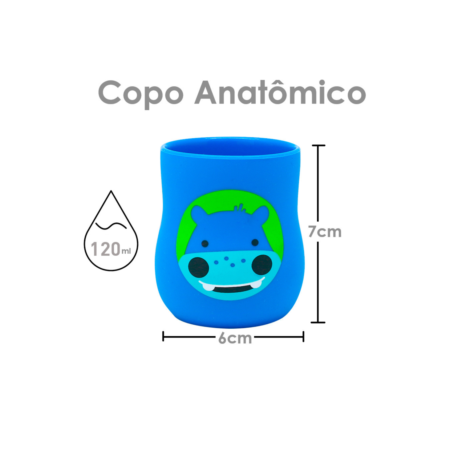 Copo Anatômico em Silicone 120 ml Hipopótamo Lucas - Azul