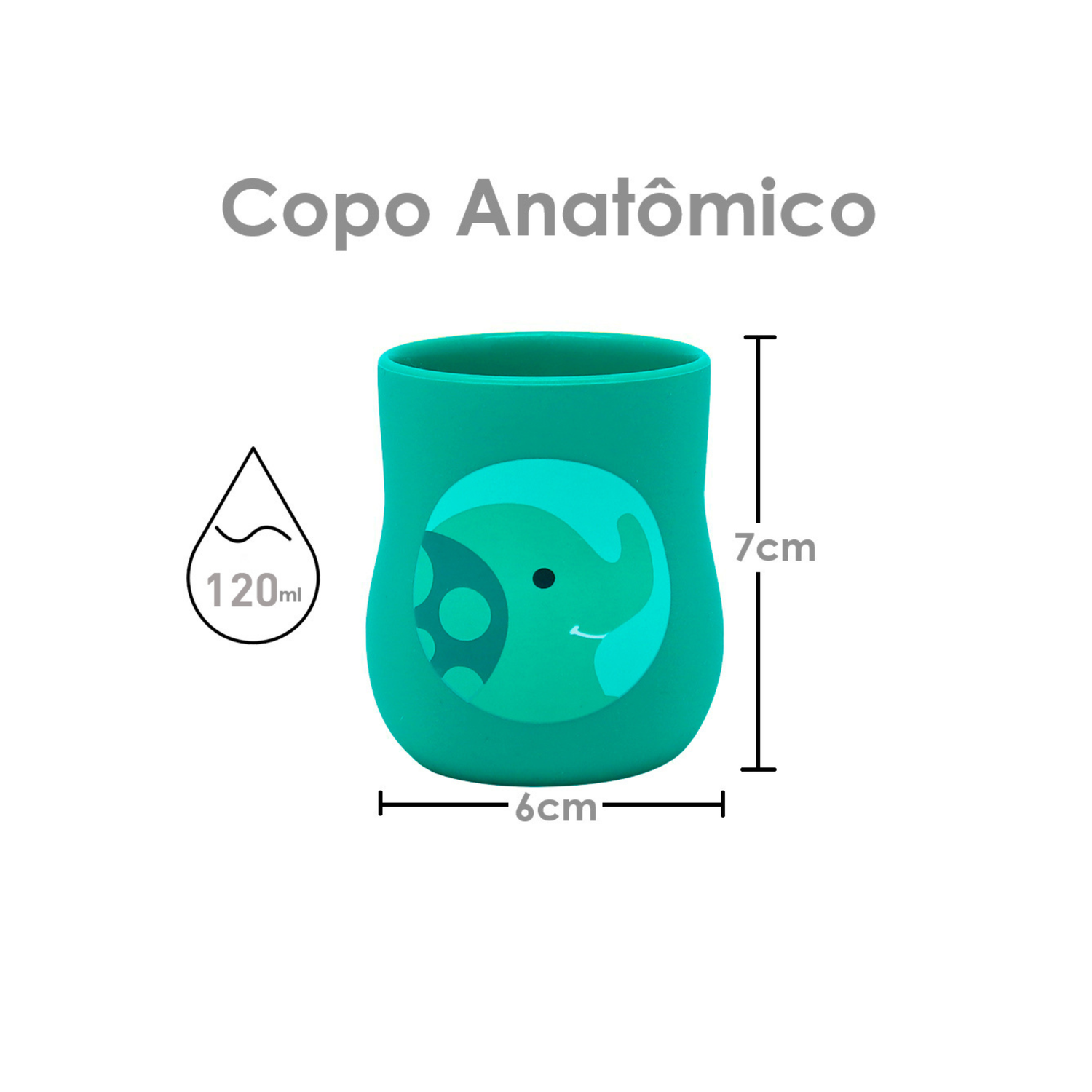 Copo Anatômico em Silicone 120 ml Elefante Ollie - Verde