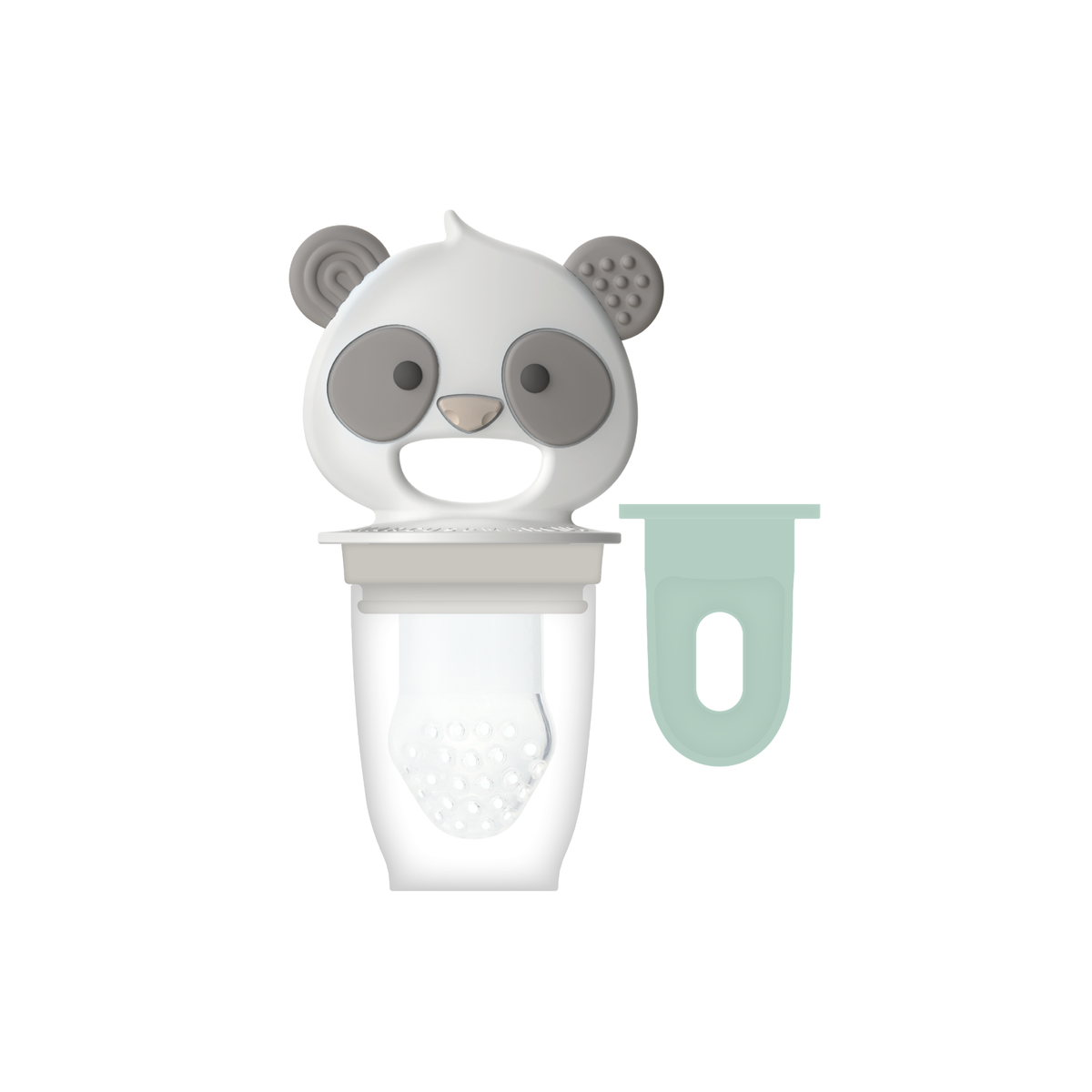 Alimentador Em Silicone 3 Em 1 Porta-Fruta (Mordedor. Alimentador E Forminha Para Sorvete) Panda Pebble - Cinza