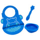 Kit Introdução Alimentar Em Silicone (Tigela 200Ml. Colher E Babador) Hipopótamo Lucas - Azul