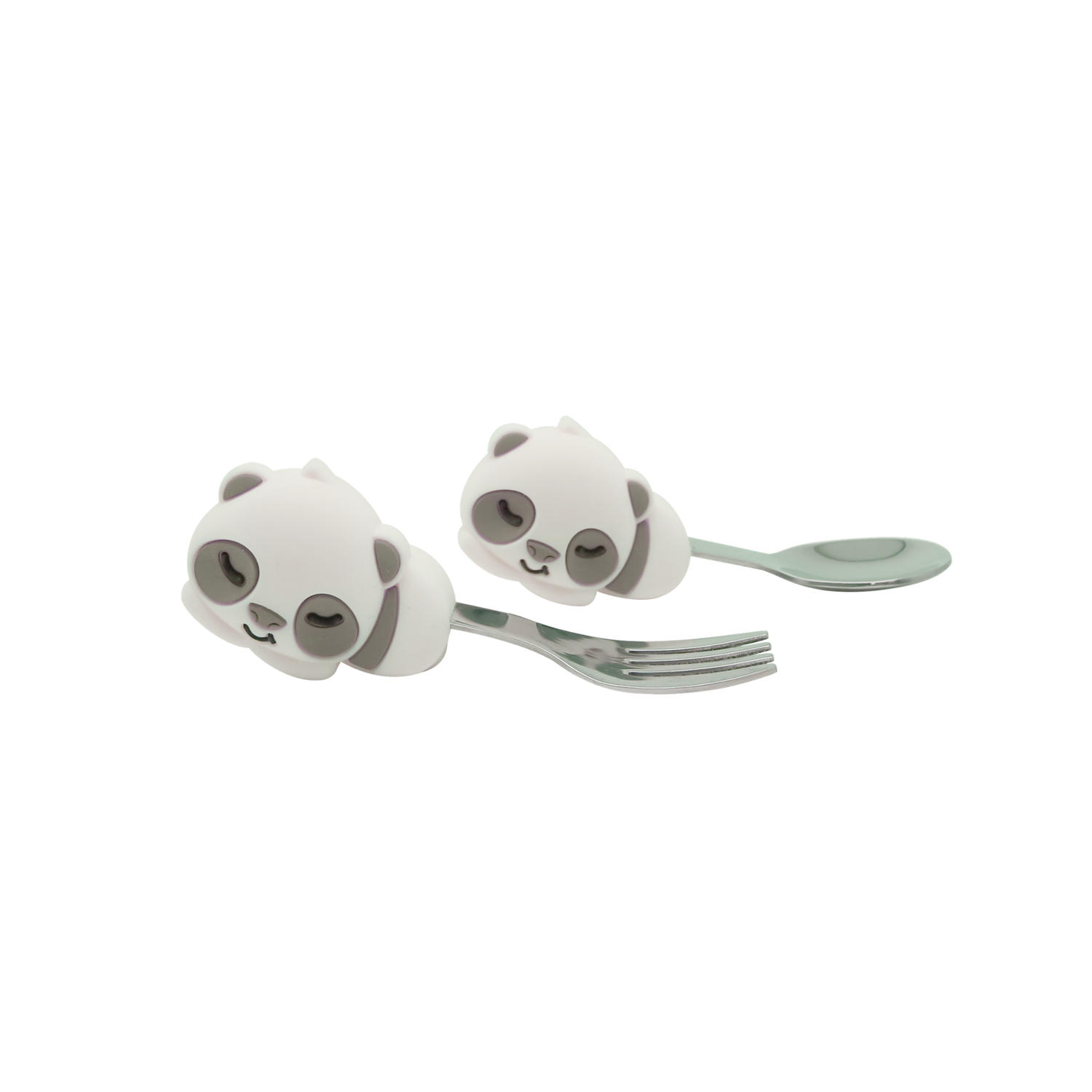 Primeiro Jogo de Colher e Garfo em Silicone e Inox Panda Pebble - Cinza