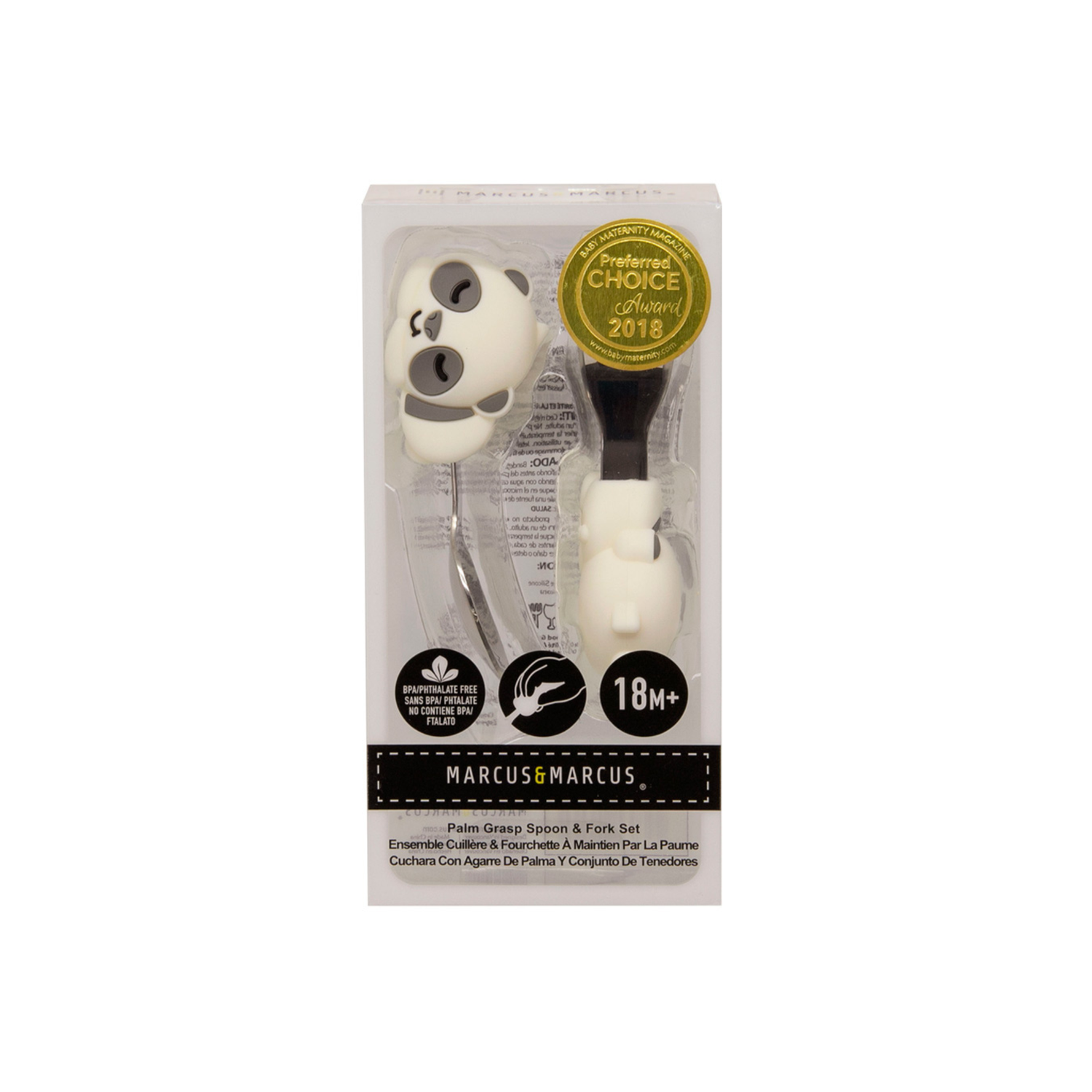 Primeiro Jogo de Colher e Garfo em Silicone e Inox Panda Pebble - Cinza