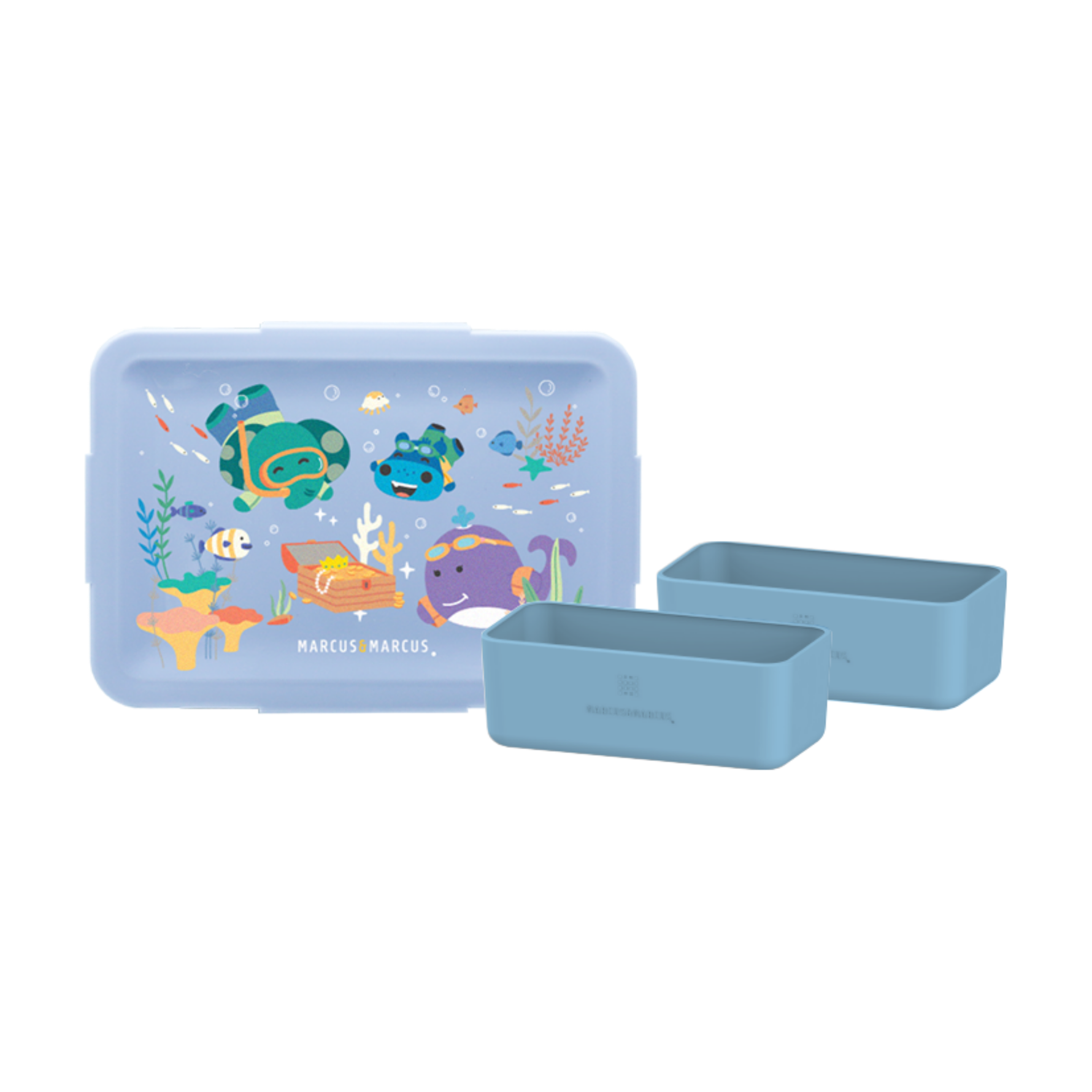 Bento Box Com 2 Divisórias Em Silicone Removíveis 700Ml Sealife - Azul