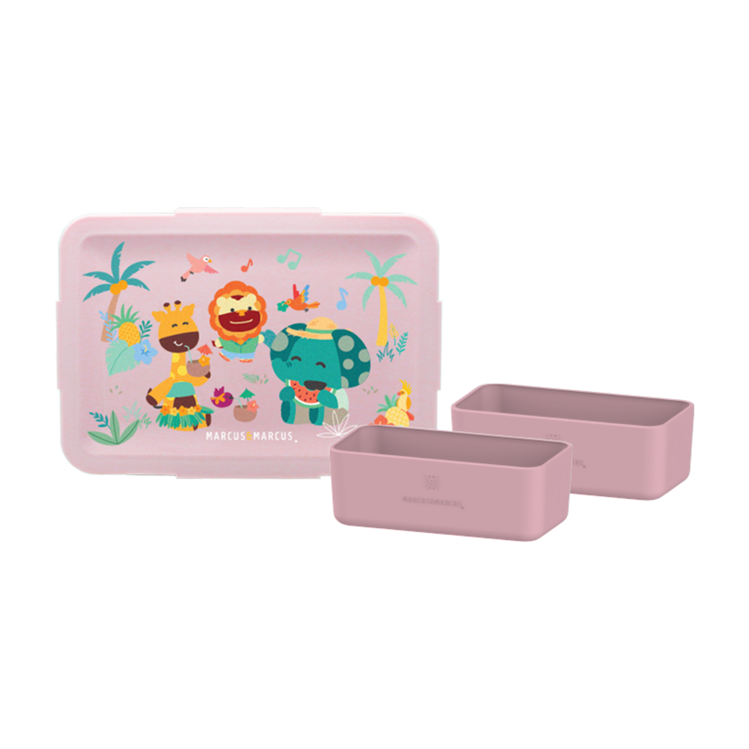 Bento Box Com 2 Divisórias Em Silicone Removíveis 700Ml Tropical - Rosa