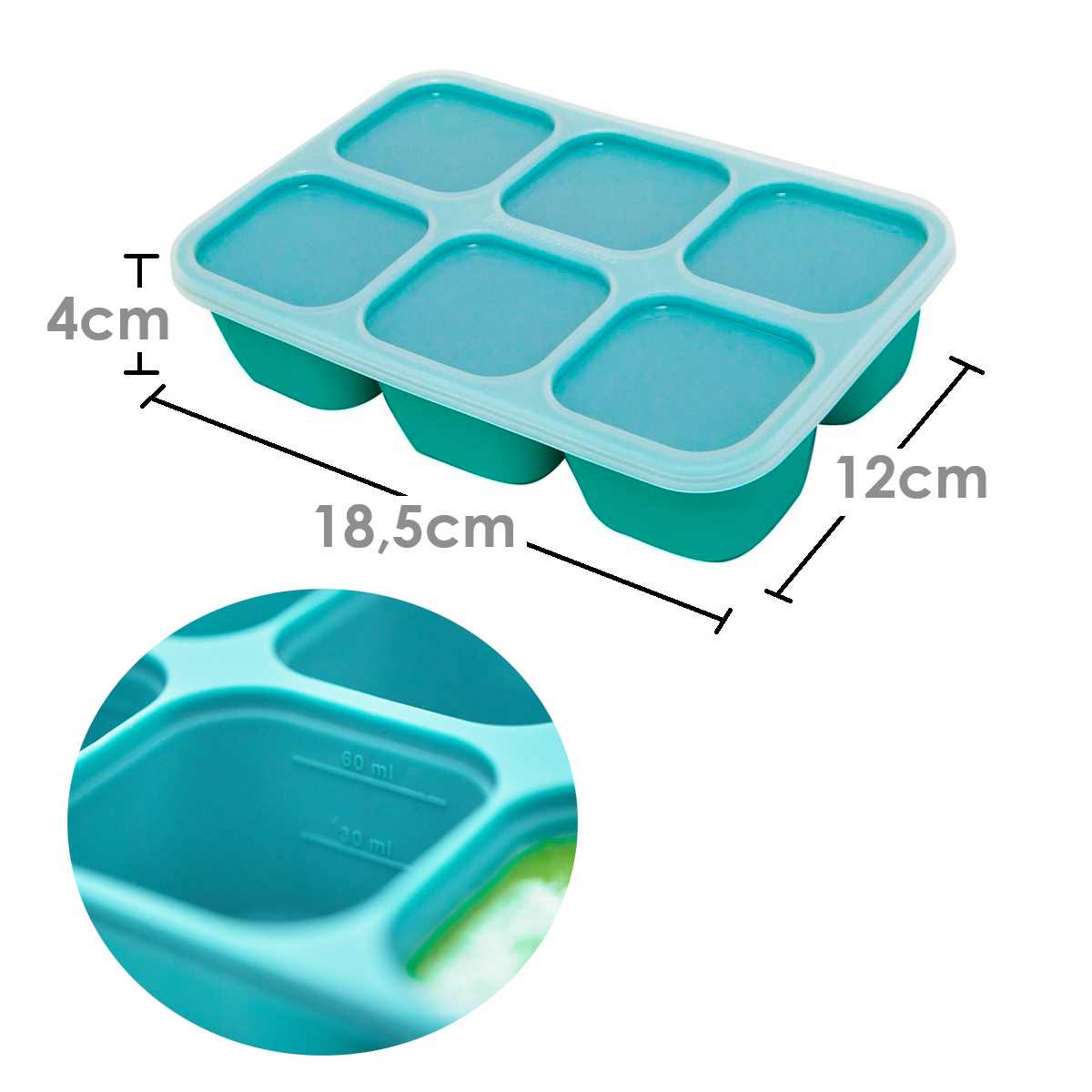 Forma para Congelar Alimento com 6 Cubos 60 ml Elefante Ollie - Verde