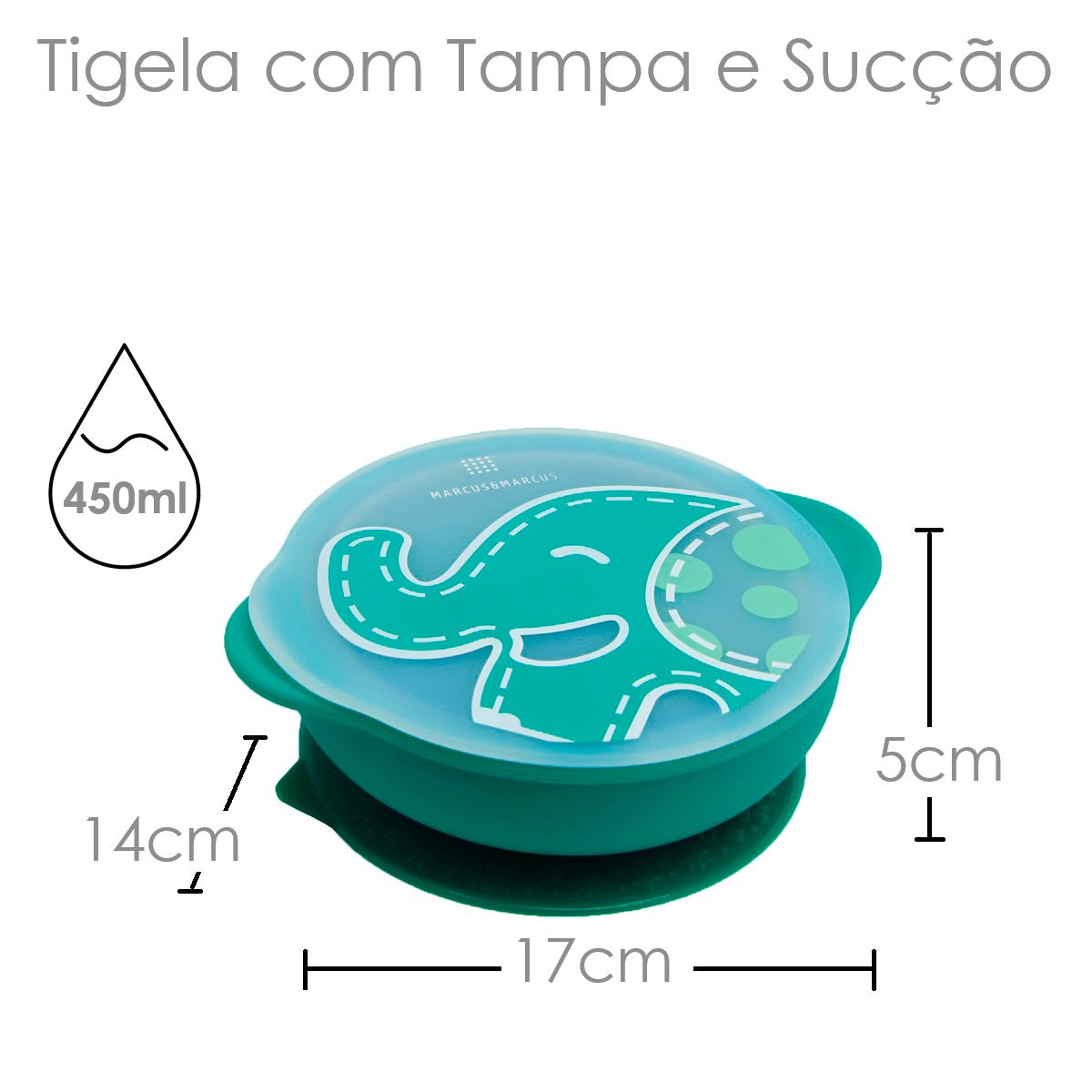 Tigela com Sucção e Tampa Elefante Ollie - Verde