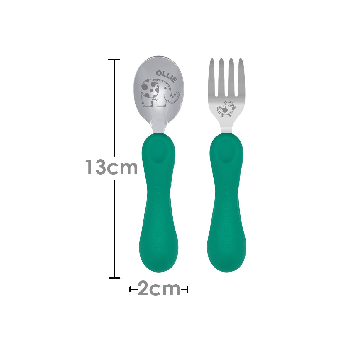 Jogo Anatômico Colher e Garfo em Silicone e Inox 2 Peças Elefante Ollie - Verde