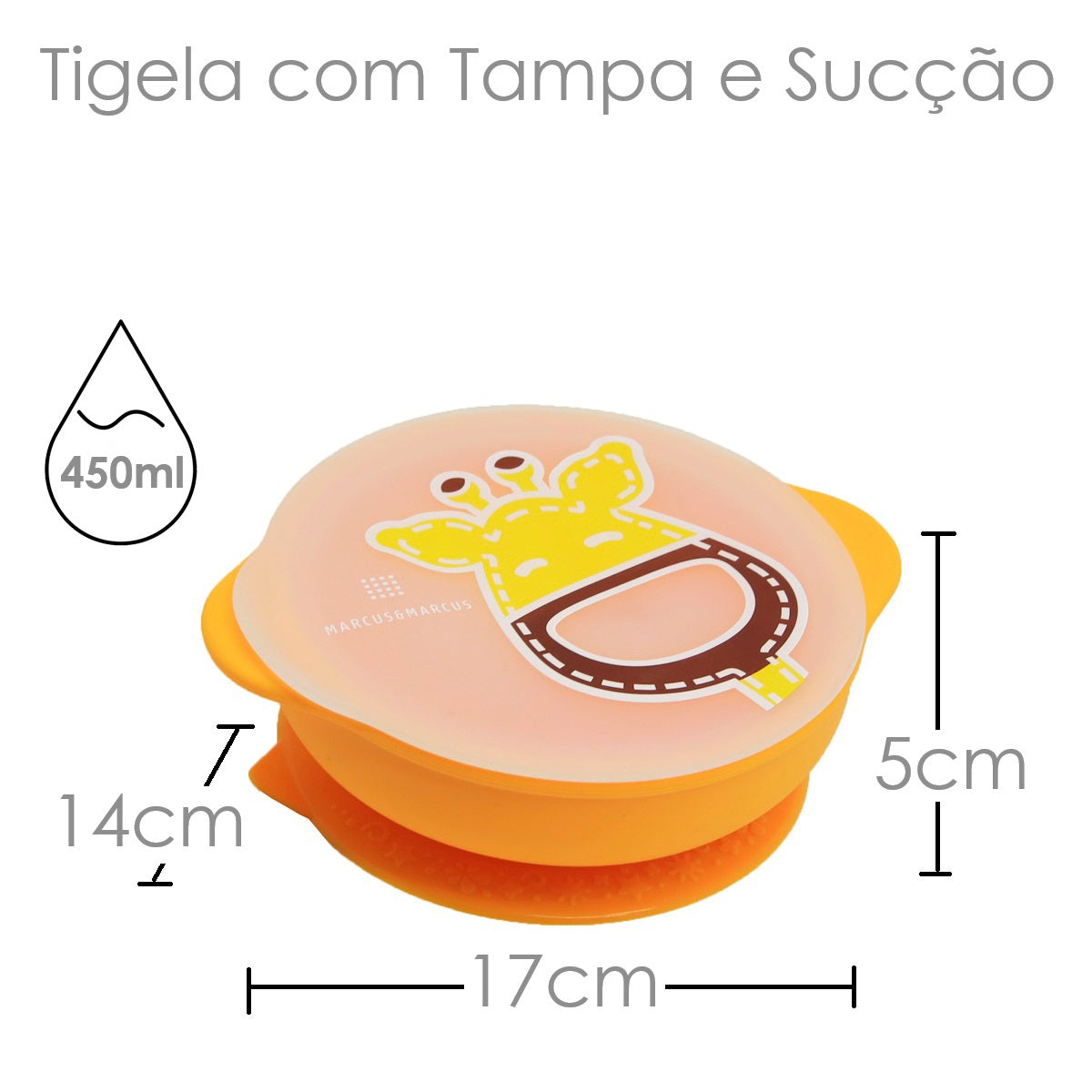 Tigela com Sucção e Tampa Girafa Lola - Amarelo