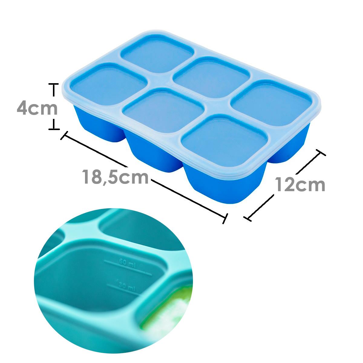 Forma para Congelar Alimento com 6 Cubos 60 ml Hipopótamo Lucas - Azul