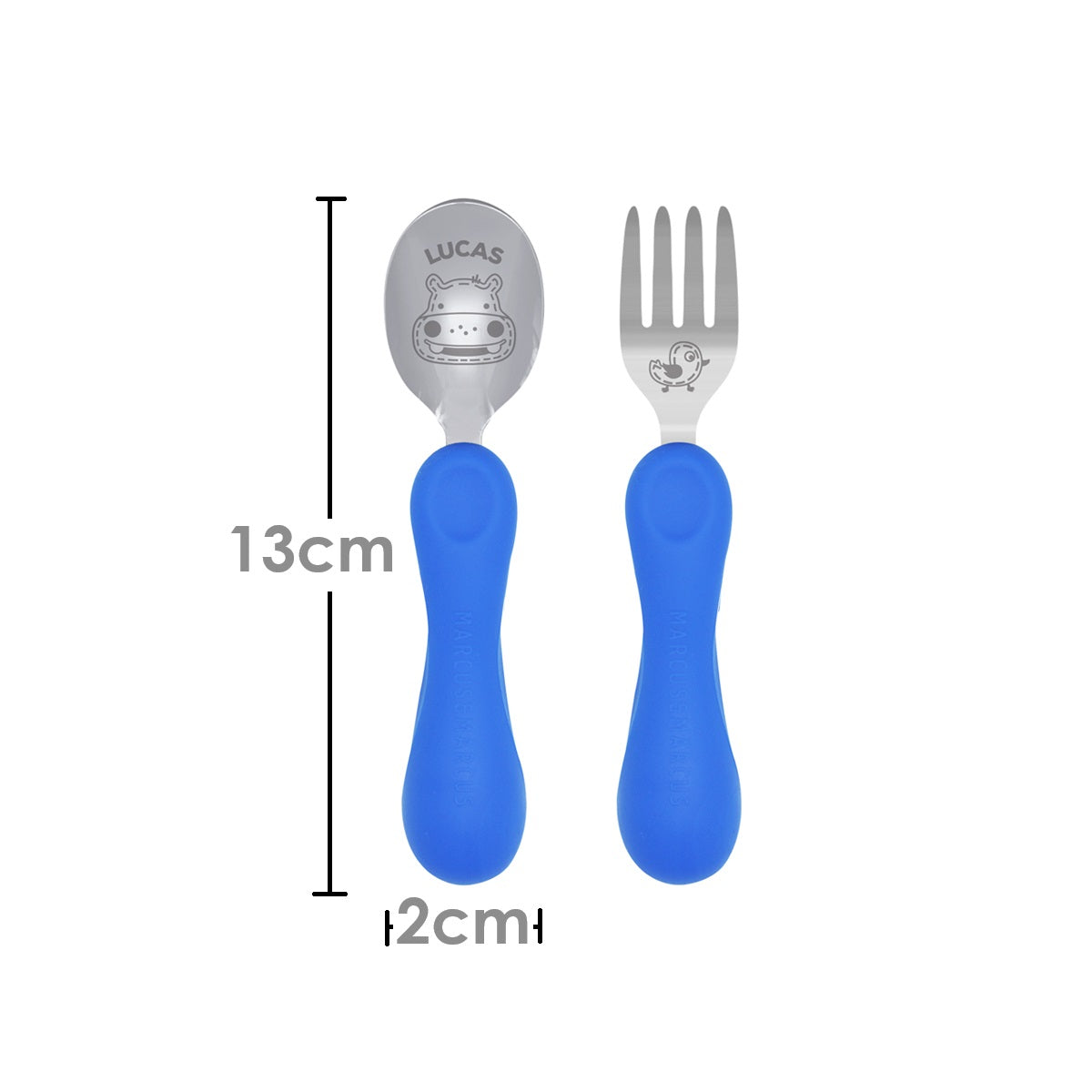 Jogo Anatômico Colher e Garfo em Silicone e Inox 2 Peças Hipopótamo Lucas - Azul