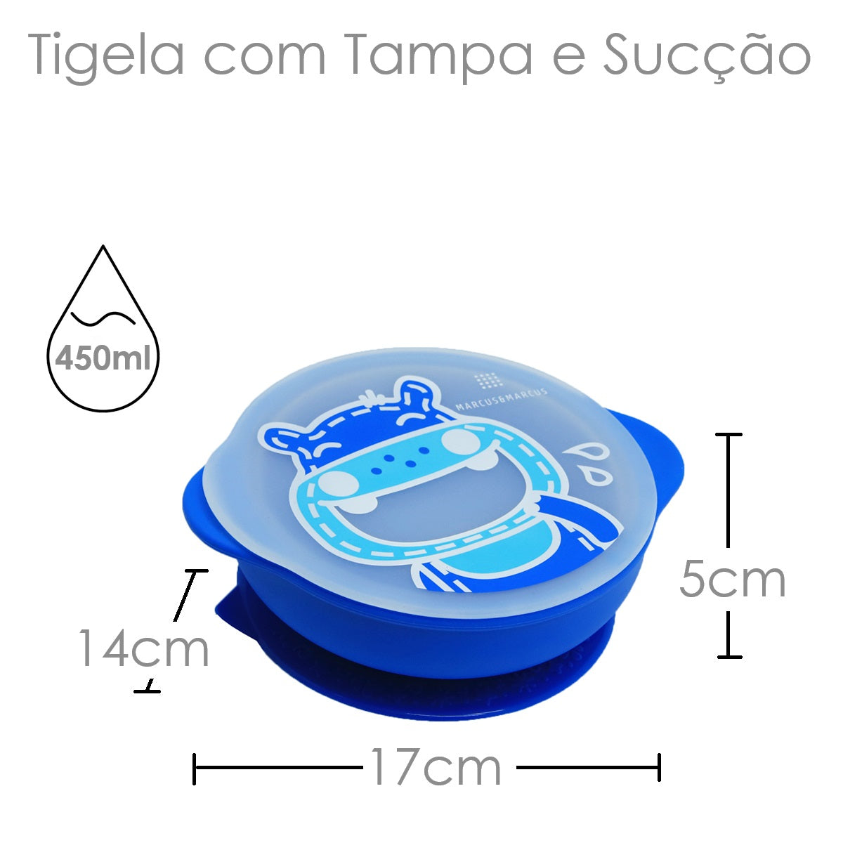 Tigela com Sucção e Tampa Hipopótamo Lucas - Azul