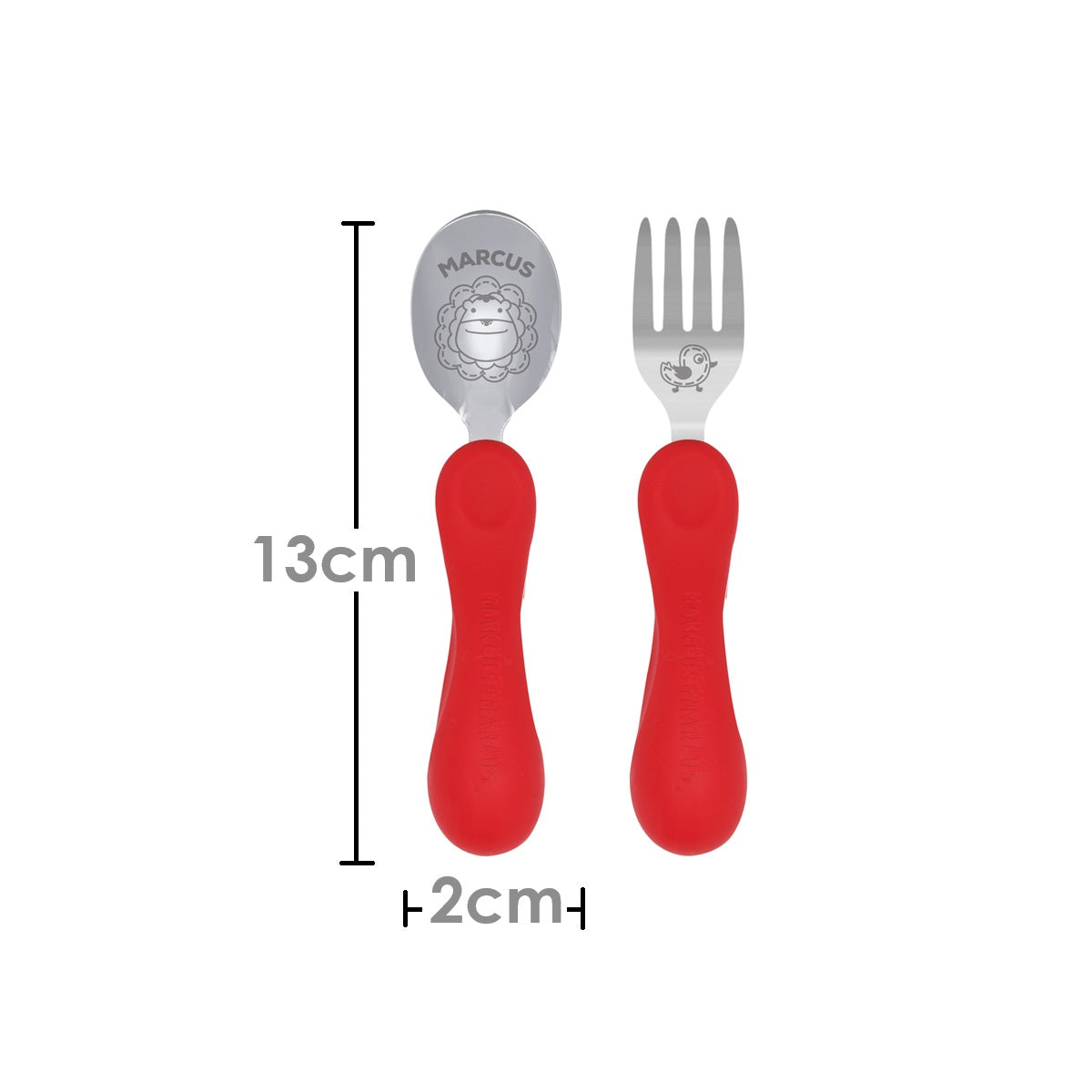 Jogo Anatômico Colher e Garfo em Silicone e Inox 2 Peças Leão Marcus - Vermelho