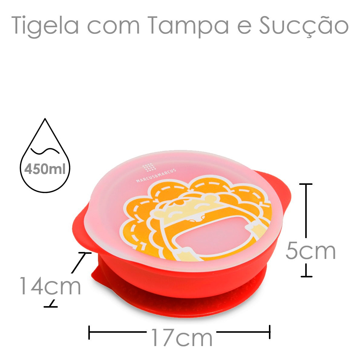 Tigela com Sucção e Tampa Leão Marcus - Vermelho