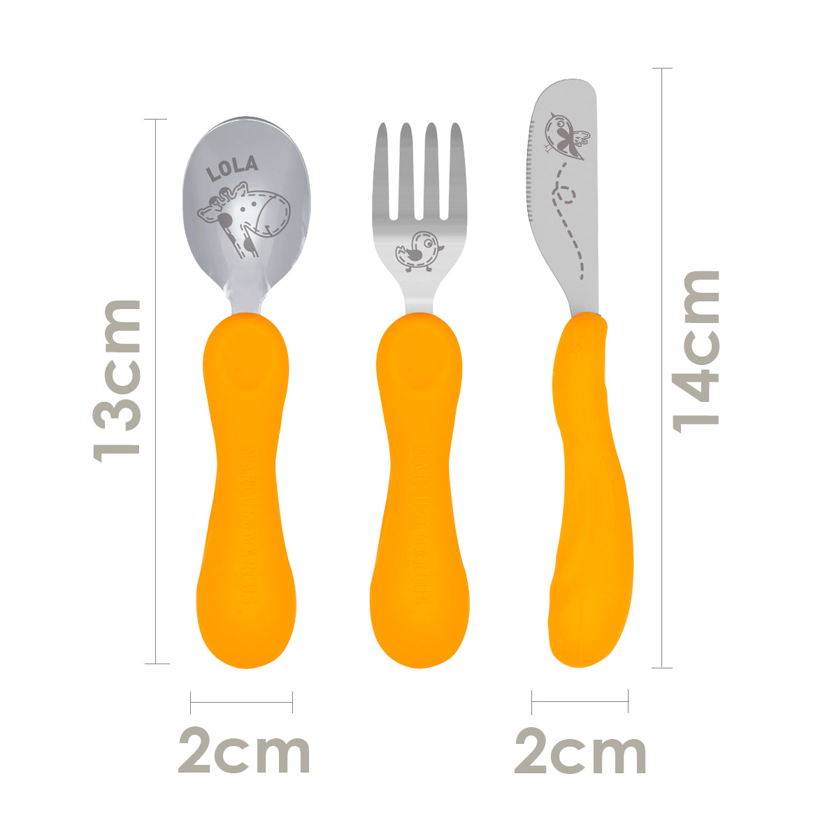 Jogo Anatômico Colher, Garfo e Faca em Silicone e Inox 3 Peças Girafa Lola - Amarelo
