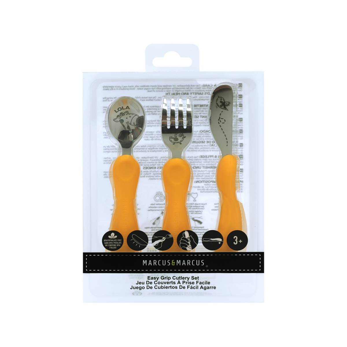 Jogo Anatômico Colher, Garfo e Faca em Silicone e Inox 3 Peças Girafa Lola - Amarelo
