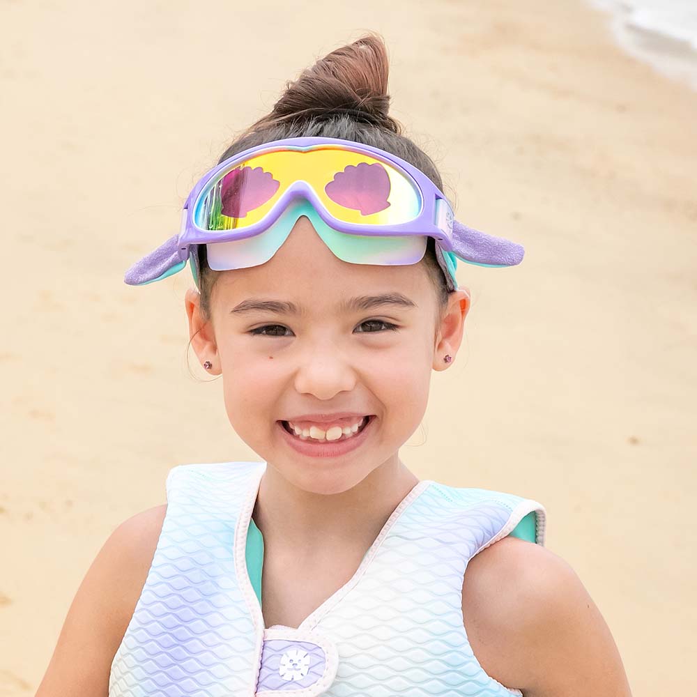 Óculos de Natação com Bandana Gatinha Sereia - Lilás e Verde