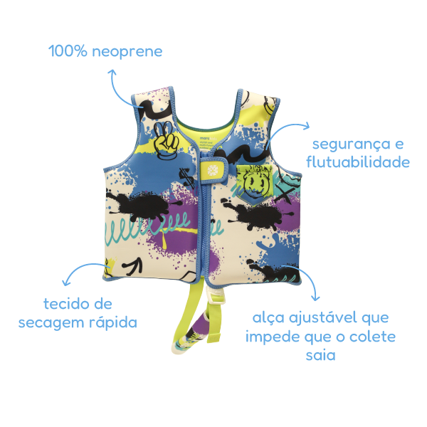 Colete Flutuador Infantil Neon Artístico