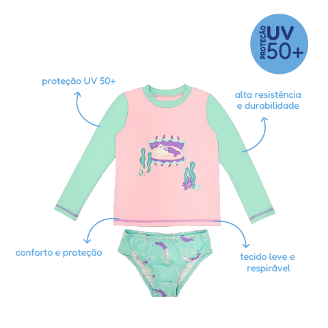 Conjunto Camiseta e Calcinha UV +50 Gatinha Sereia