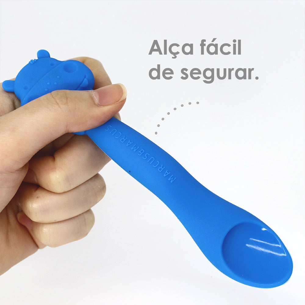 Colher Em Silicone Para Papinha Hipopótamo Lucas - Azul