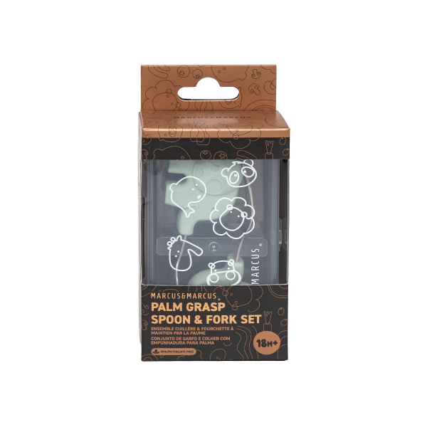 Primeiro Jogo de Colher e Garfo em Silicone e Inox Elefante Ollie - Verde Menta