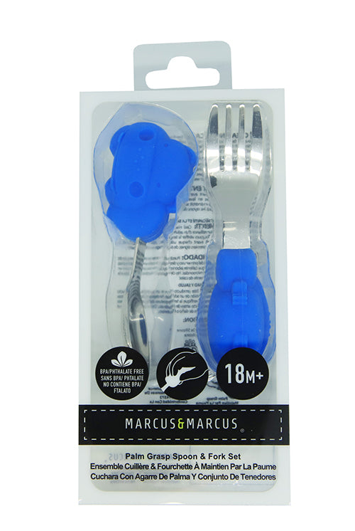 Primeiro Jogo De Colher E Garfo Em Silicone E Inox Hipopótamo Lucas - Azul