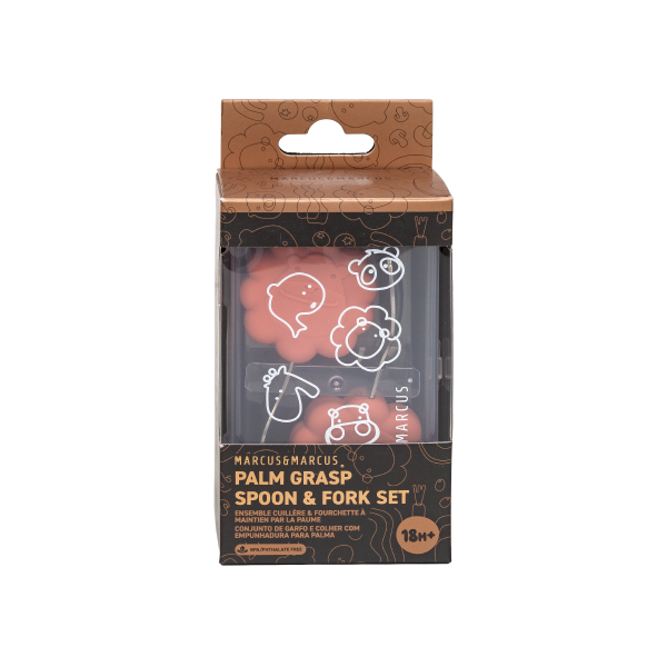 Primeiro Jogo de Colher e Garfo em Silicone e Inox Leão Marcus - Coral