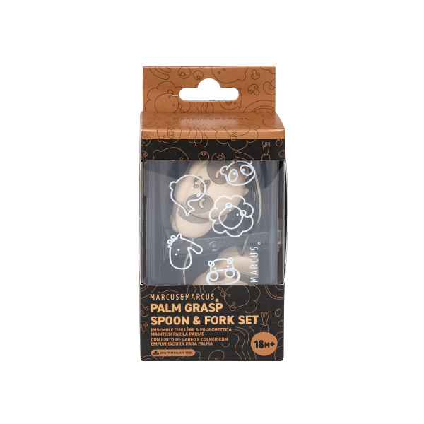 Primeiro Jogo de Colher e Garfo em Silicone e Inox Panda Pebble - Cinza Claro