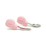 Primeiro Jogo De Colher E Garfo Em Silicone E Inox Porquinha Pokey - Rosa