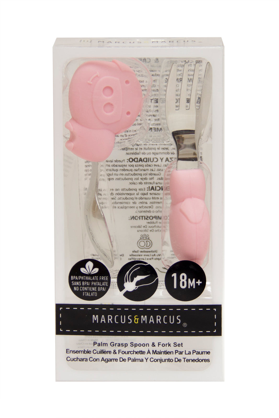 Primeiro Jogo De Colher E Garfo Em Silicone E Inox Porquinha Pokey - Rosa