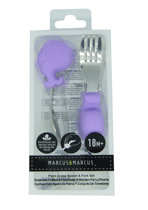 Primeiro Jogo De Colher E Garfo Em Silicone E Inox Baleia Willo - Lilás