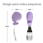 Primeiro Jogo De Colher E Garfo Em Silicone E Inox Baleia Willo - Lilás