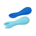 Kit Colher E Garfo Para Treinamento Em Silicone Hipopótamo Lucas - Azul