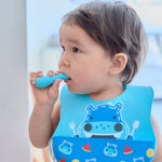 Kit Colher E Garfo Para Treinamento Em Silicone Hipopótamo Lucas - Azul