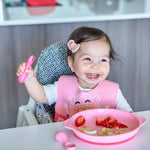 Kit Colher E Garfo Para Treinamento Em Silicone Porquinha Pokey - Rosa