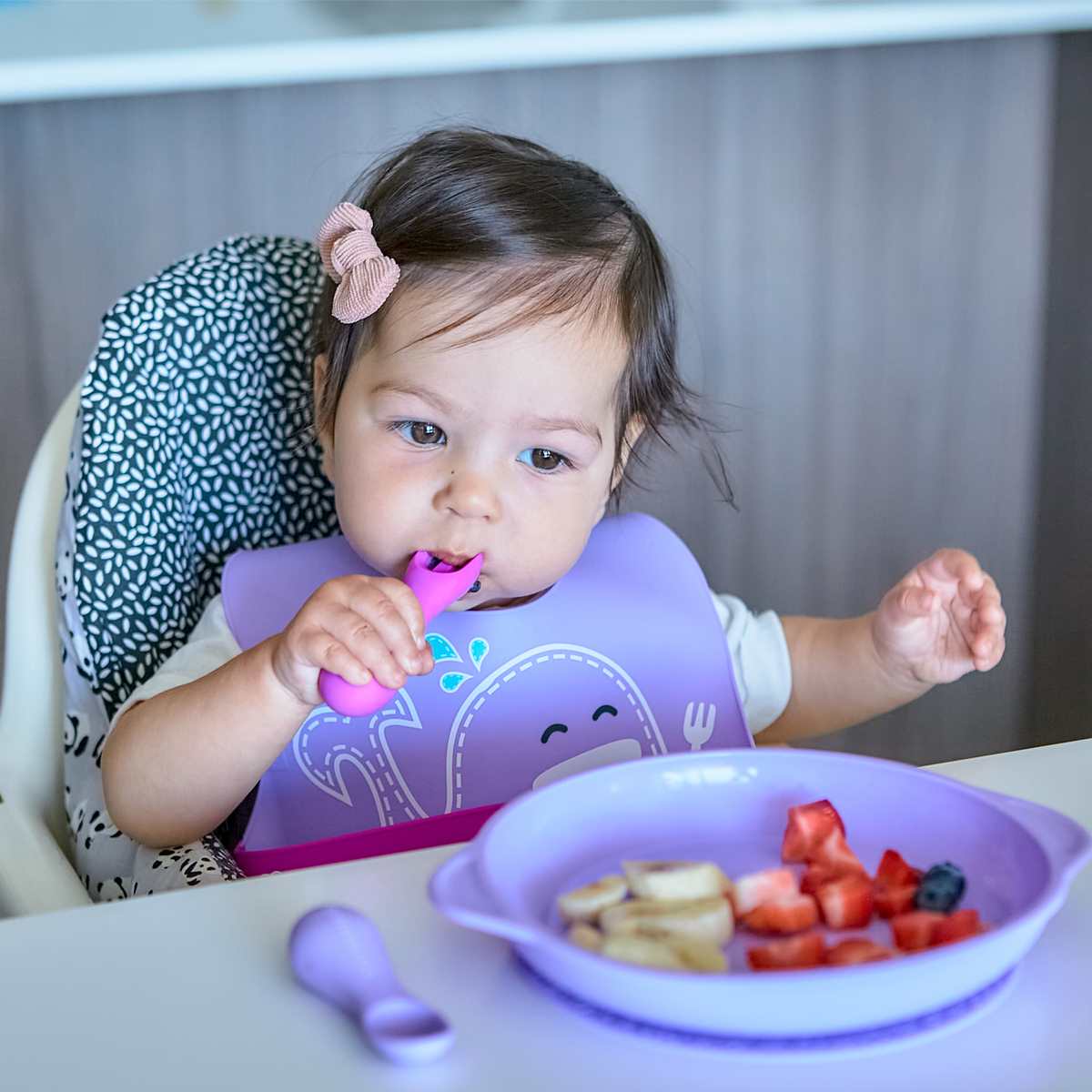 Kit Colher E Garfo Para Treinamento Em Silicone Baleia Willo - Lilás