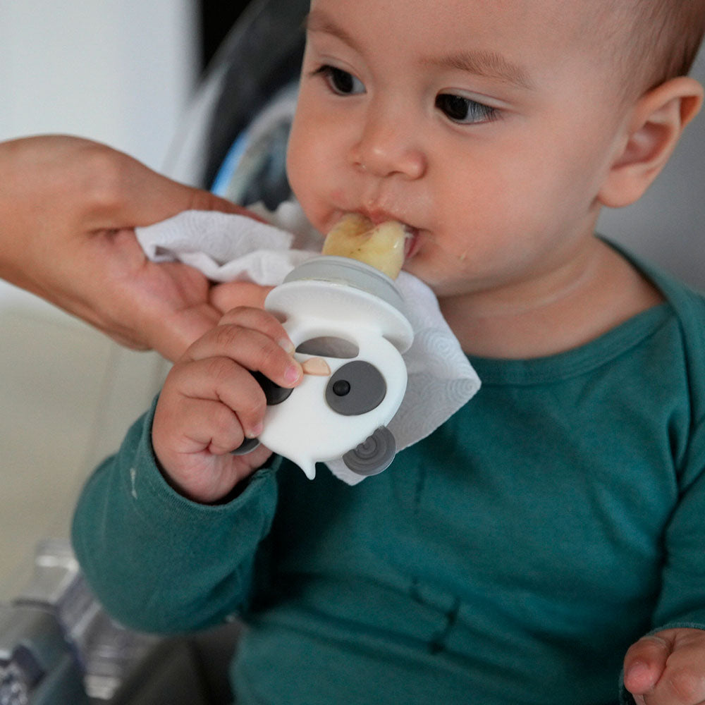 Alimentador Em Silicone 3 Em 1 Porta-Fruta (Mordedor. Alimentador E Forminha Para Sorvete) Panda Pebble - Cinza